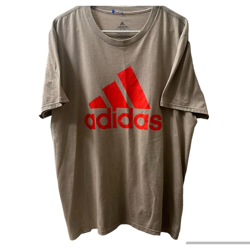 Adidas Men's Tan/Red Climate Perfrmance Tee Logo Short Sleeve T-Shirt Size XL